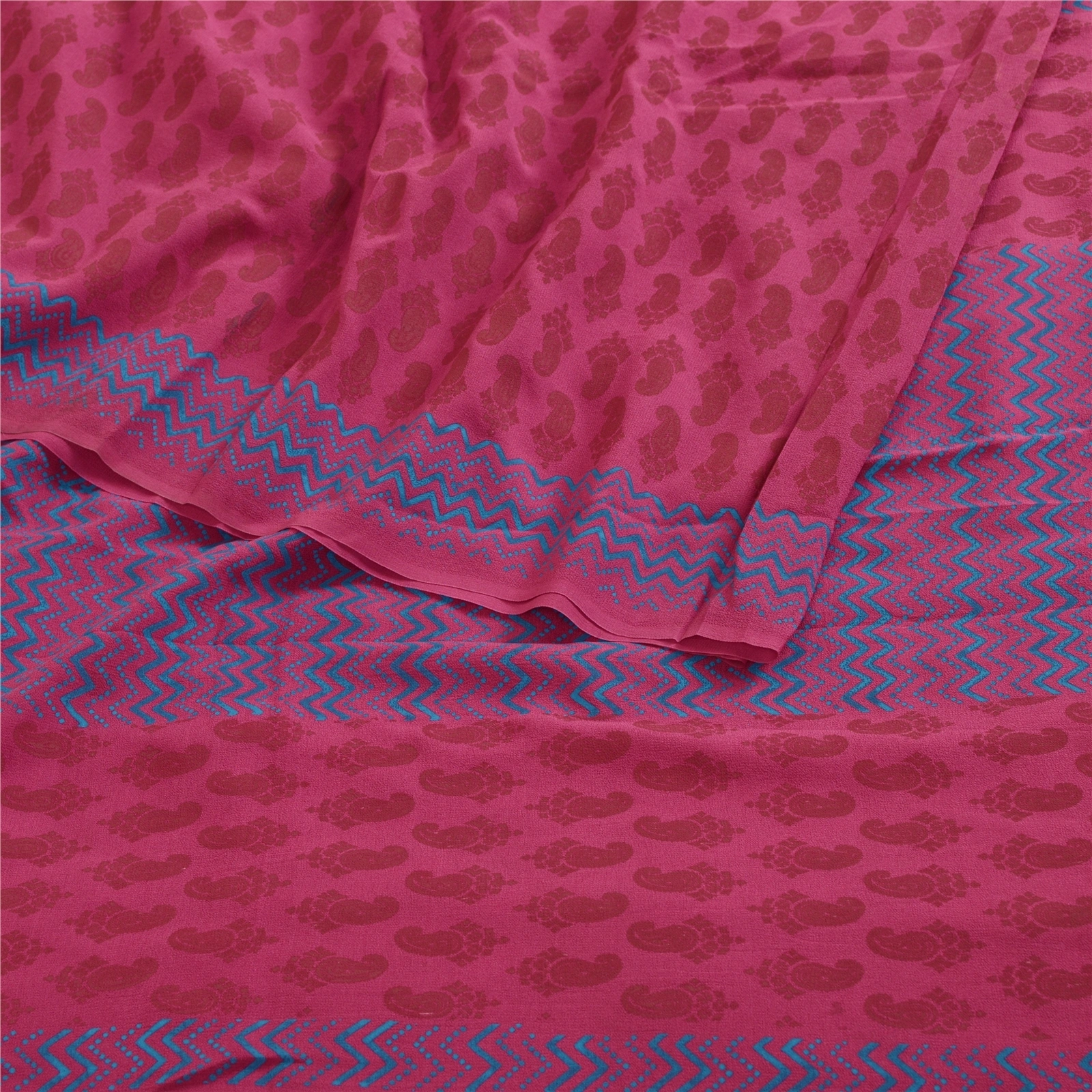 Sanskriti Vintage Sarees Purple Block Printed Pure Georgette Silk Sari Fabric, PRG-12390-Purple-Printed Floral Design-Pure Georgette Silk-7