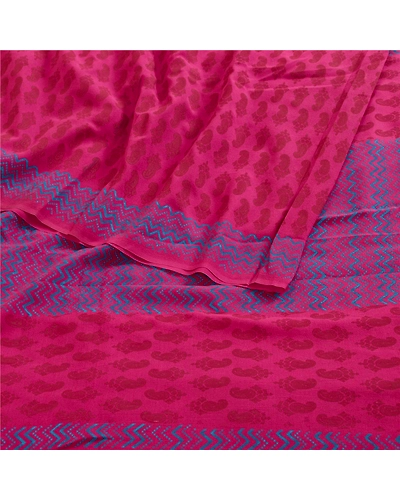 Sanskriti Vintage Sarees Purple Block Printed Pure Georgette Silk Sari Fabric, PRG-12390-Purple-Printed Floral Design-Pure Georgette Silk-7