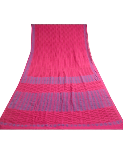 Sanskriti Vintage Sarees Purple Block Printed Pure Georgette Silk Sari Fabric, PRG-12390-Purple-Printed Floral Design-Pure Georgette Silk-8