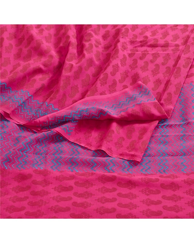 Sanskriti Vintage Sarees Purple Block Printed Pure Georgette Silk Sari Fabric, PRG-12390-Purple-Printed Floral Design-Pure Georgette Silk-9