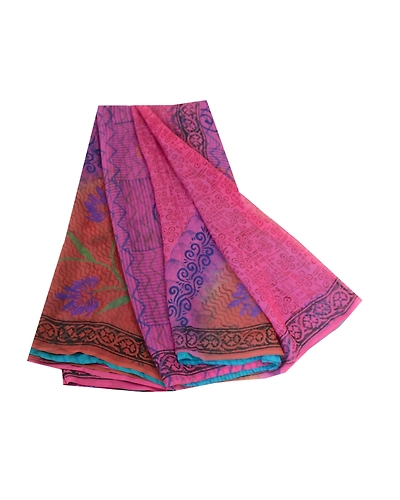 Sanskriti Vintage Sarees Blue Block Print Pure Georgette Silk Sari Craft Fabric, PRG-12392-Blue-Printed Floral Design-Pure Georgette Silk-2