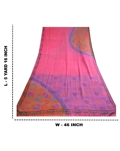Sanskriti Vintage Sarees Blue Block Print Pure Georgette Silk Sari Craft Fabric, PRG-12392-Blue-Printed Floral Design-Pure Georgette Silk-3