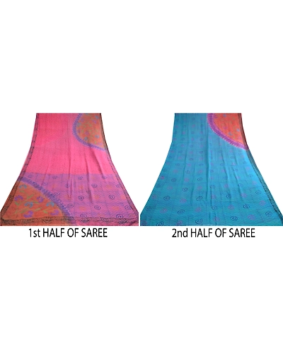 Sanskriti Vintage Sarees Blue Block Print Pure Georgette Silk Sari Craft Fabric, PRG-12392-Blue-Printed Floral Design-Pure Georgette Silk-5