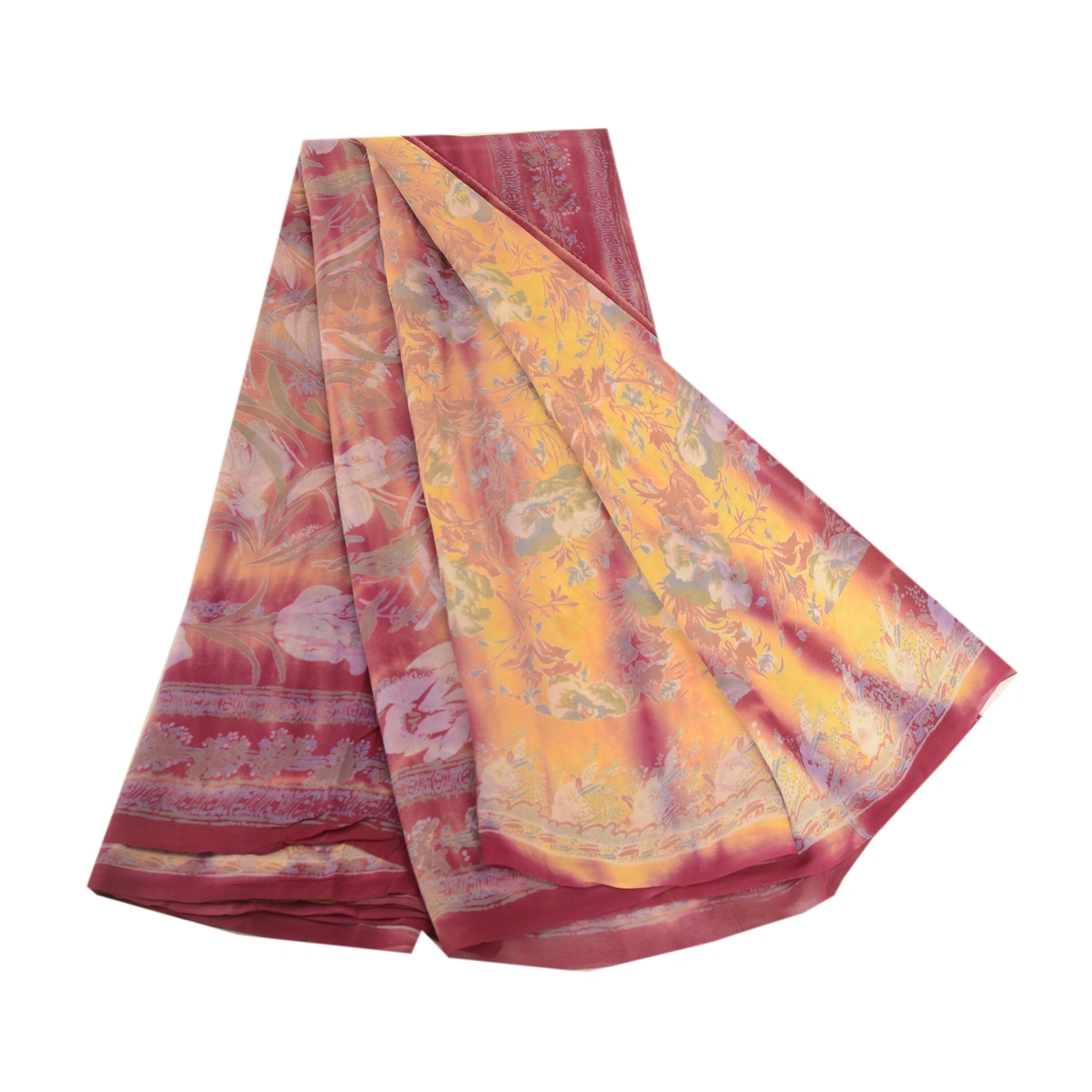 Sanskriti Vintage Sarees Purple Tie-Dye Pure Georgette Silk Sari Craft Fabric, PRG-12397-Purple-Tie-Dye Work-Pure Georgette Silk-2