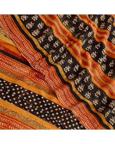 Sanskriti Vintage Sarees Black Pure Georgette Printed Silk Sari 5Yd Craft Fabric, PRG-12402-Black-Printed Floral Design-Pure Georgette Silk-1