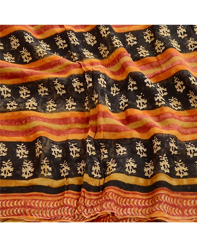Sanskriti Vintage Sarees Black Pure Georgette Printed Silk Sari 5Yd Craft Fabric, PRG-12402-Black-Printed Floral Design-Pure Georgette Silk-6