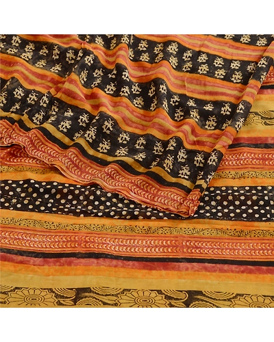 Sanskriti Vintage Sarees Black Pure Georgette Printed Silk Sari 5Yd Craft Fabric, PRG-12402-Black-Printed Floral Design-Pure Georgette Silk-7