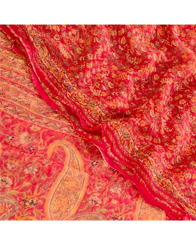 Sanskriti Vintage Sarees Red Blend Chiffon Printed Sari 5Yd Floral Craft Fabric, PRG-12411-Red-Printed Floral Design-Blend Chiffon-1