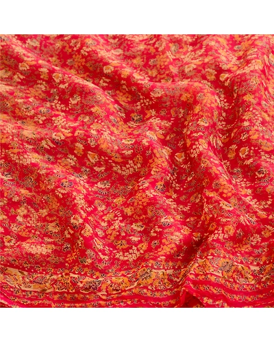 Sanskriti Vintage Sarees Red Blend Chiffon Printed Sari 5Yd Floral Craft Fabric, PRG-12411-Red-Printed Floral Design-Blend Chiffon-6
