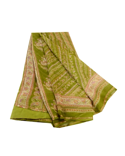 Sanskriti Vintage Sarees Green Pure Chiffon Silk Printed Sari 5Yd Craft Fabric, PRG-12414-Green-Printed Floral Design-Pure Chiffon Silk-2