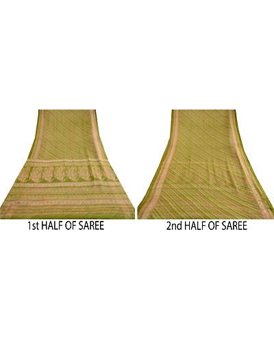 Sanskriti Vintage Sarees Green Pure Chiffon Silk Printed Sari 5Yd Craft Fabric, PRG-12414-Green-Printed Floral Design-Pure Chiffon Silk-5