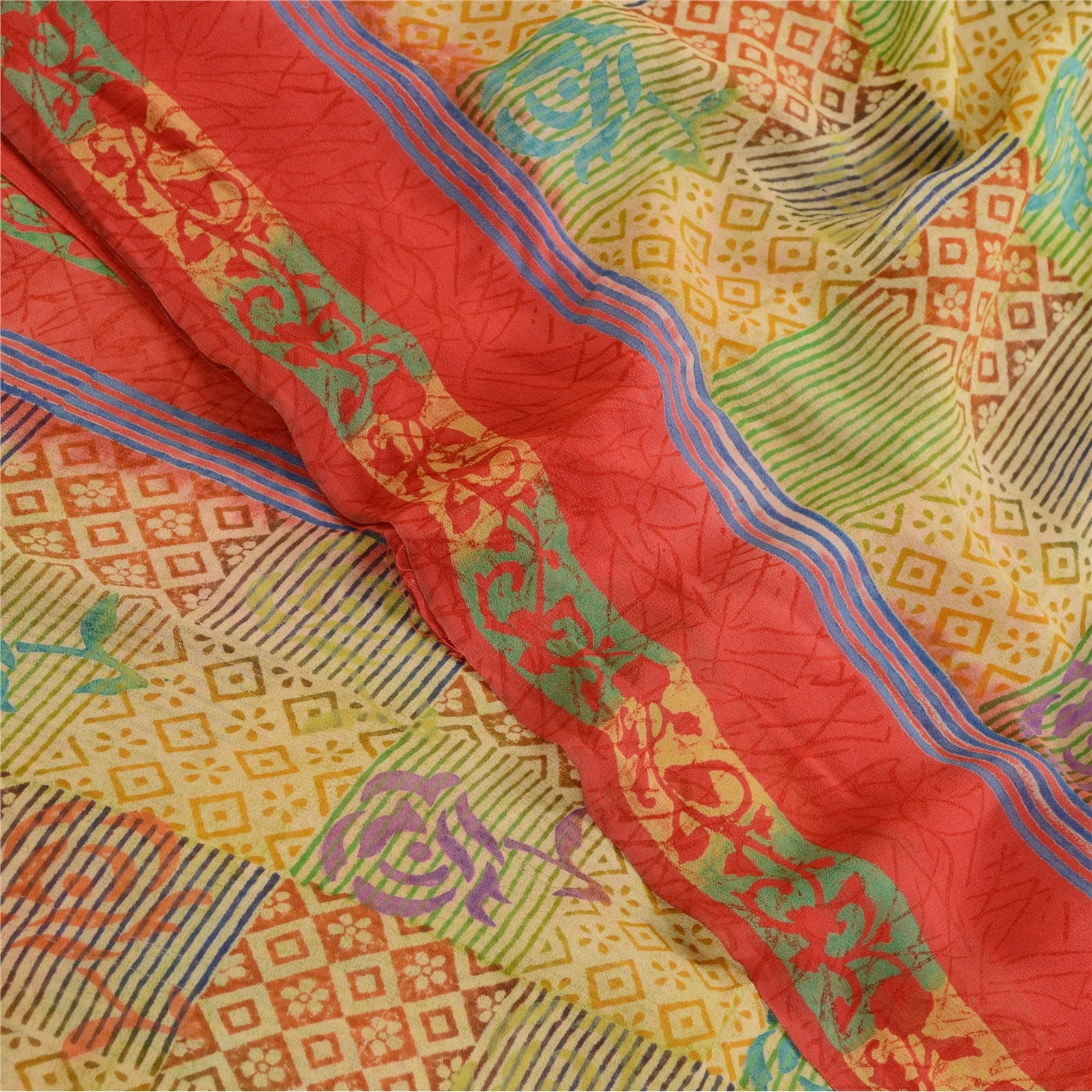 Sanskriti Vintage Sarees Multi Pure Georgette Silk Printed Sari 5Yd Craft Fabric, PRG-12417-Multi-Printed Floral Design-Pure Georgette Silk-1