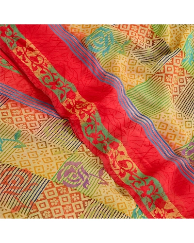 Sanskriti Vintage Sarees Multi Pure Georgette Silk Printed Sari 5Yd Craft Fabric, PRG-12417-Multi-Printed Floral Design-Pure Georgette Silk-1