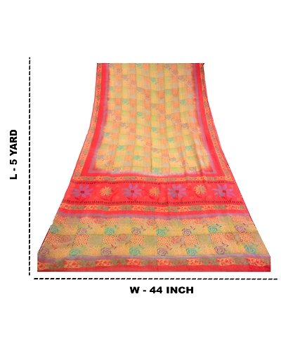 Sanskriti Vintage Sarees Multi Pure Georgette Silk Printed Sari 5Yd Craft Fabric, PRG-12417-Multi-Printed Floral Design-Pure Georgette Silk-3