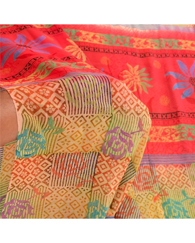 Sanskriti Vintage Sarees Multi Pure Georgette Silk Printed Sari 5Yd Craft Fabric, PRG-12417-Multi-Printed Floral Design-Pure Georgette Silk-4