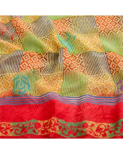 Sanskriti Vintage Sarees Multi Pure Georgette Silk Printed Sari 5Yd Craft Fabric, PRG-12417-Multi-Printed Floral Design-Pure Georgette Silk-6