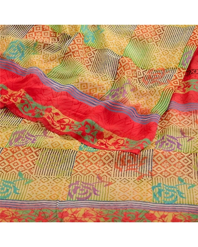 Sanskriti Vintage Sarees Multi Pure Georgette Silk Printed Sari 5Yd Craft Fabric, PRG-12417-Multi-Printed Floral Design-Pure Georgette Silk-7