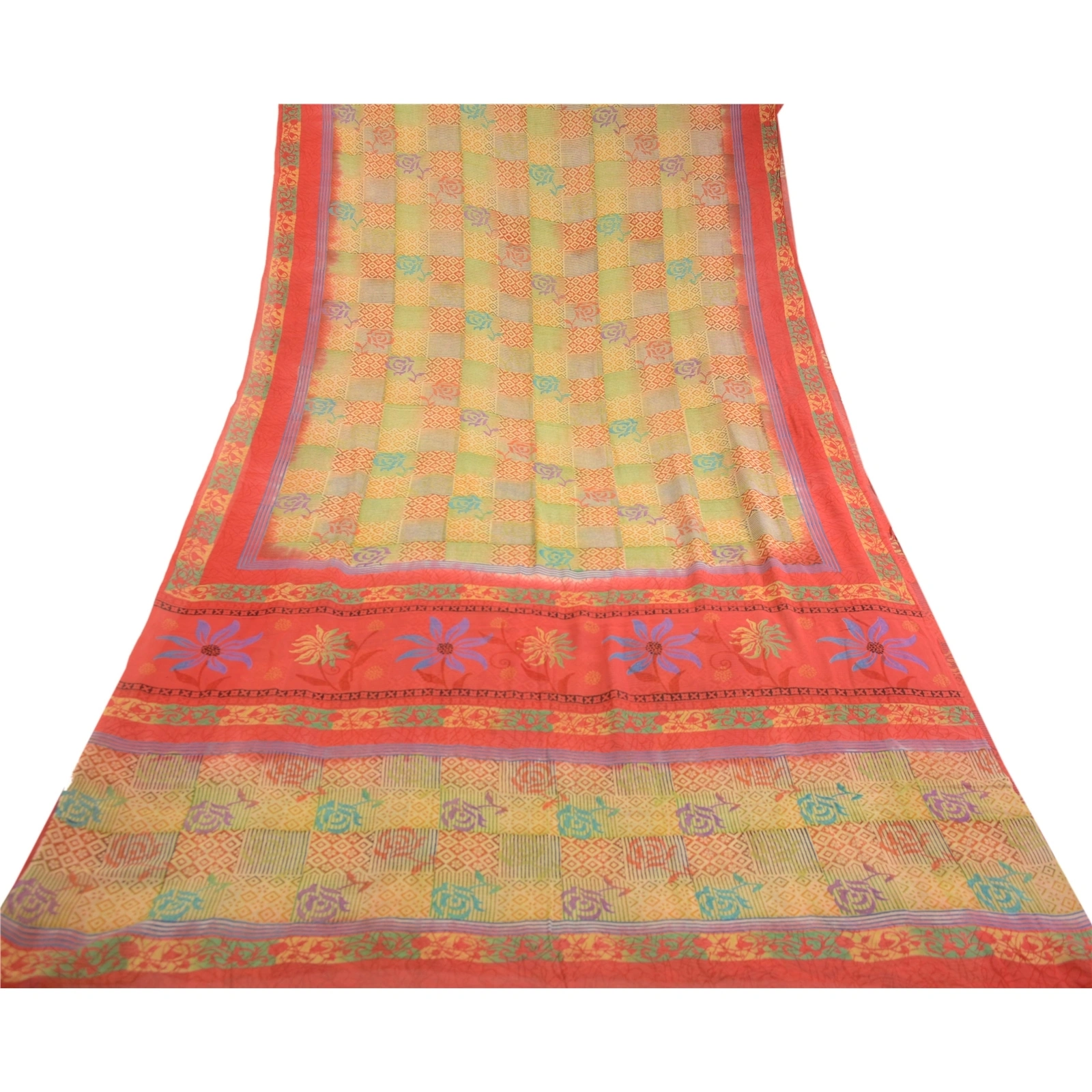 Sanskriti Vintage Sarees Multi Pure Georgette Silk Printed Sari 5Yd Craft Fabric, PRG-12417-Multi-Printed Floral Design-Pure Georgette Silk-8