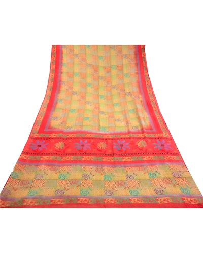 Sanskriti Vintage Sarees Multi Pure Georgette Silk Printed Sari 5Yd Craft Fabric, PRG-12417-Multi-Printed Floral Design-Pure Georgette Silk-8