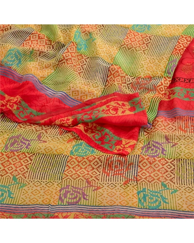 Sanskriti Vintage Sarees Multi Pure Georgette Silk Printed Sari 5Yd Craft Fabric, PRG-12417-Multi-Printed Floral Design-Pure Georgette Silk-9