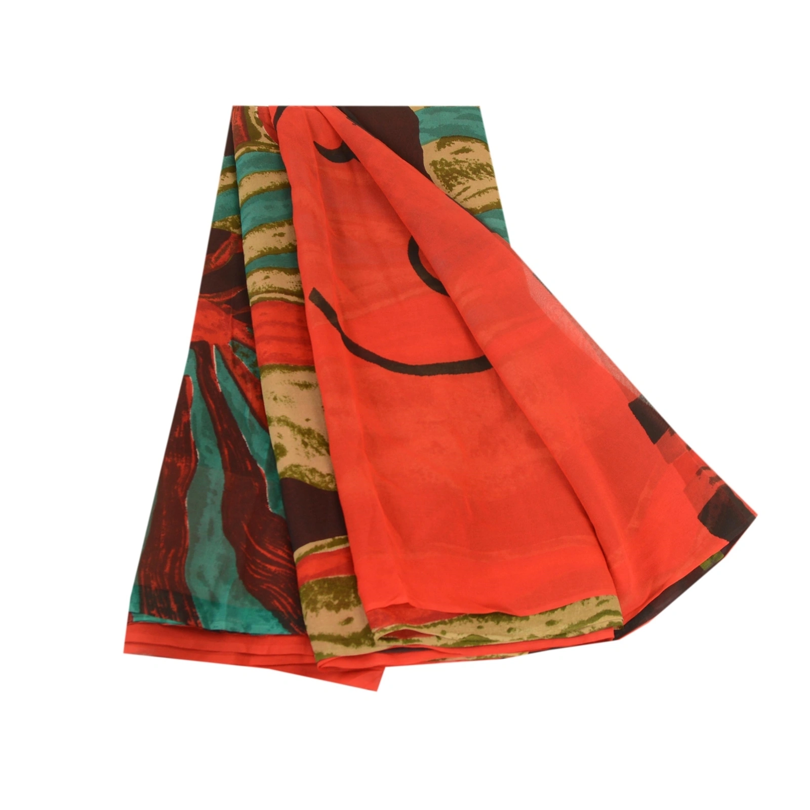 Sanskriti Vintage Sarees Red Pure Georgette Silk Printed Sari 5Yd Craft Fabric, PRG-12426-Red-Printed Floral Design-Pure Georgette Silk-2