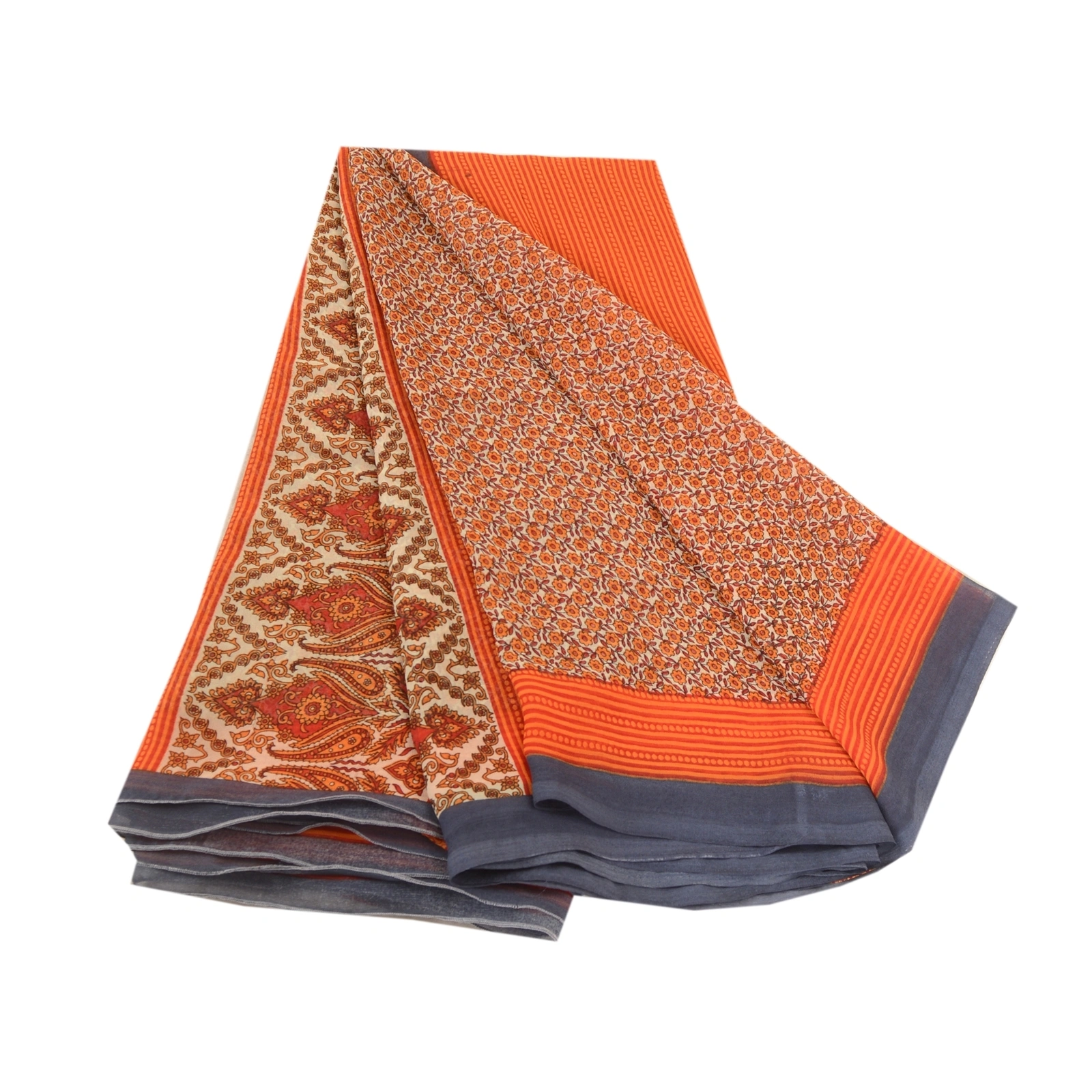 Sanskriti Vintage Sarees Indian Orange Georgette Printed Sari Soft Craft Fabric, PRG-12434-Orang-Printed Floral Design-Poly Georgette-2