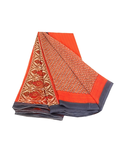 Sanskriti Vintage Sarees Indian Orange Georgette Printed Sari Soft Craft Fabric, PRG-12434-Orang-Printed Floral Design-Poly Georgette-2