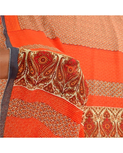 Sanskriti Vintage Sarees Indian Orange Georgette Printed Sari Soft Craft Fabric, PRG-12434-Orang-Printed Floral Design-Poly Georgette-4