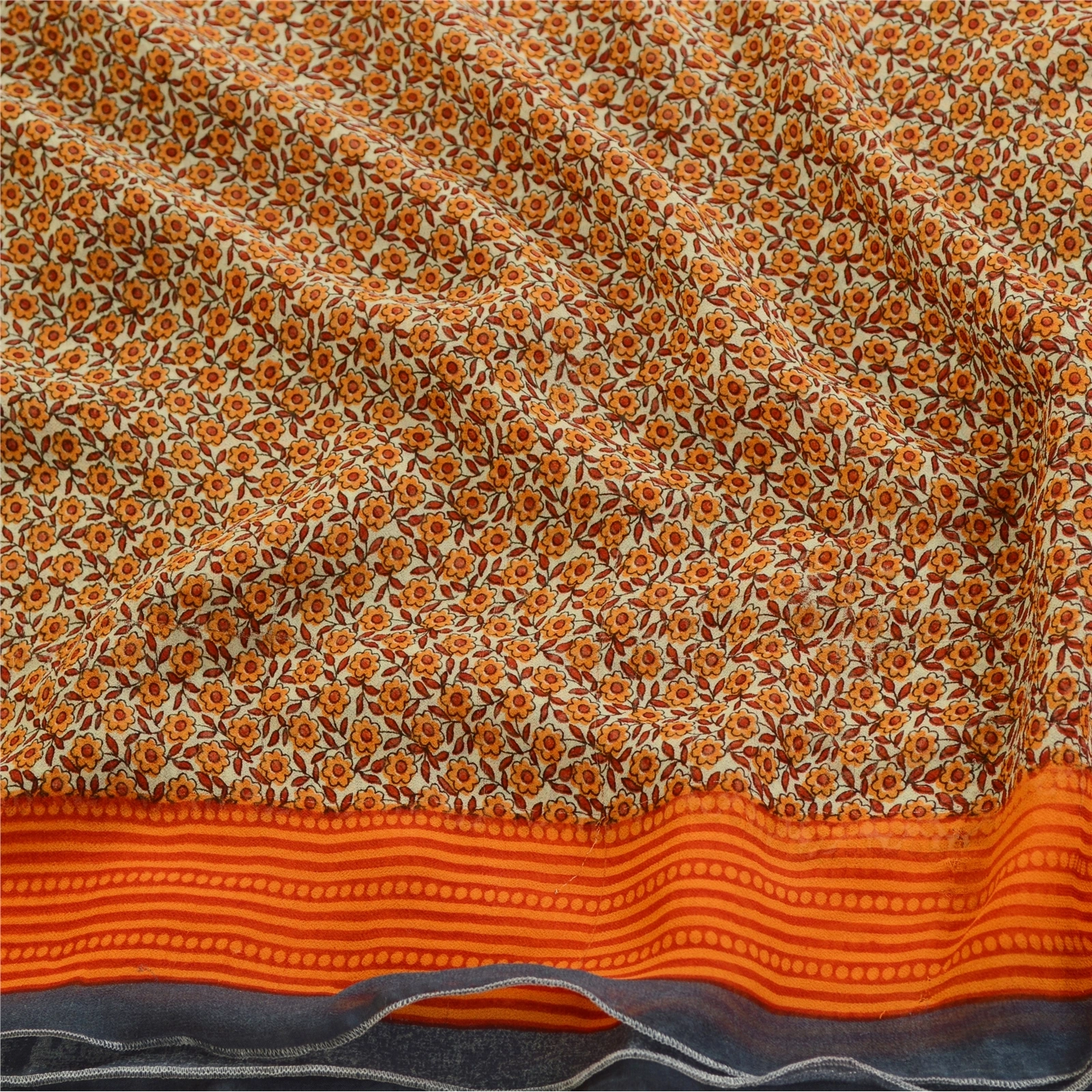 Sanskriti Vintage Sarees Indian Orange Georgette Printed Sari Soft Craft Fabric, PRG-12434-Orang-Printed Floral Design-Poly Georgette-6