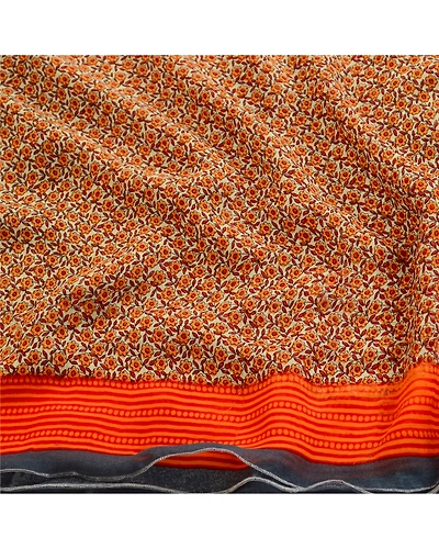 Sanskriti Vintage Sarees Indian Orange Georgette Printed Sari Soft Craft Fabric, PRG-12434-Orang-Printed Floral Design-Poly Georgette-6