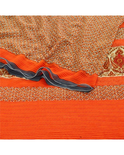 Sanskriti Vintage Sarees Indian Orange Georgette Printed Sari Soft Craft Fabric, PRG-12434-Orang-Printed Floral Design-Poly Georgette-7