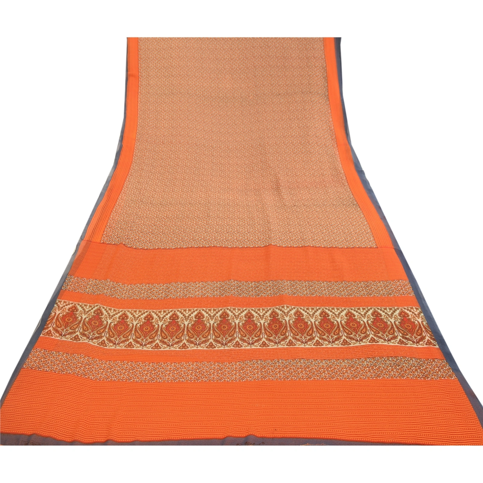 Sanskriti Vintage Sarees Indian Orange Georgette Printed Sari Soft Craft Fabric, PRG-12434-Orang-Printed Floral Design-Poly Georgette-8