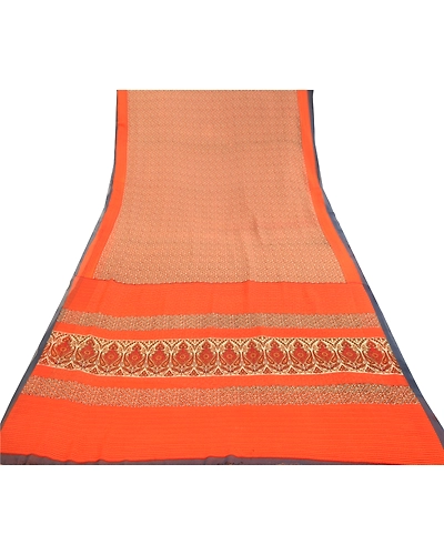 Sanskriti Vintage Sarees Indian Orange Georgette Printed Sari Soft Craft Fabric, PRG-12434-Orang-Printed Floral Design-Poly Georgette-8