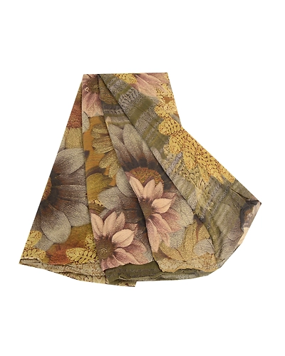 Sanskriti Vintage Sarees Green Pure Georgette Silk Printed Sari 5Yd Craft Fabric, PRG-12435-Green-Printed Floral Design-Pure Georgette Silk-2