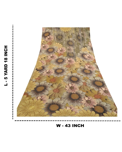 Sanskriti Vintage Sarees Green Pure Georgette Silk Printed Sari 5Yd Craft Fabric, PRG-12435-Green-Printed Floral Design-Pure Georgette Silk-3
