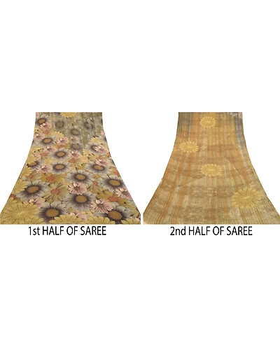 Sanskriti Vintage Sarees Green Pure Georgette Silk Printed Sari 5Yd Craft Fabric, PRG-12435-Green-Printed Floral Design-Pure Georgette Silk-5