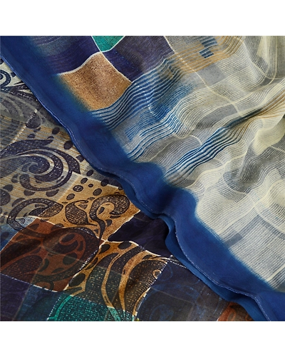 Sanskriti Vintage Sarees From India Multi Georgette Printed Sari Craft Fabric, PRG-12449-Multi-Printed Floral Design-Poly Georgette-1