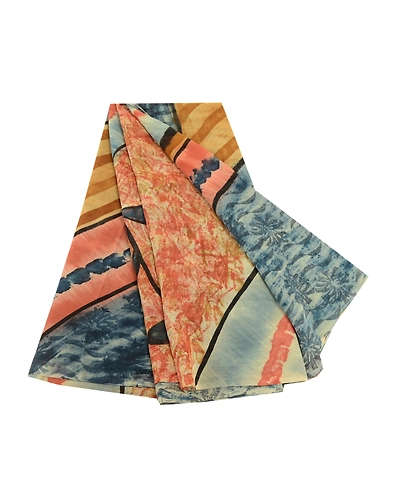 Sanskriti Vintage Sarees Blue Pure Georgette Silk Printed Sari Soft Craft Fabric, PRG-12456-Blue-Printed Floral Design-Pure Georgette Silk-2