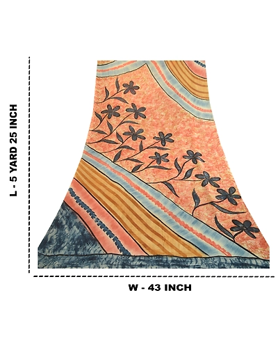 Sanskriti Vintage Sarees Blue Pure Georgette Silk Printed Sari Soft Craft Fabric, PRG-12456-Blue-Printed Floral Design-Pure Georgette Silk-3