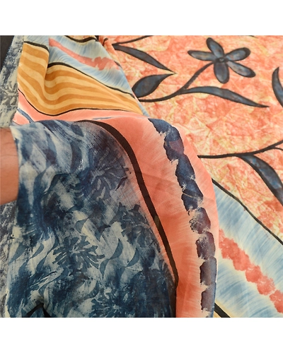 Sanskriti Vintage Sarees Blue Pure Georgette Silk Printed Sari Soft Craft Fabric, PRG-12456-Blue-Printed Floral Design-Pure Georgette Silk-4