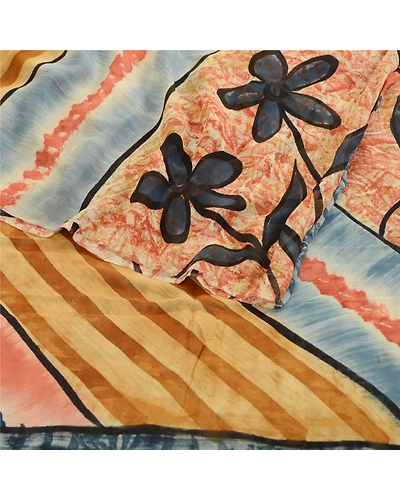 Sanskriti Vintage Sarees Blue Pure Georgette Silk Printed Sari Soft Craft Fabric, PRG-12456-Blue-Printed Floral Design-Pure Georgette Silk-7