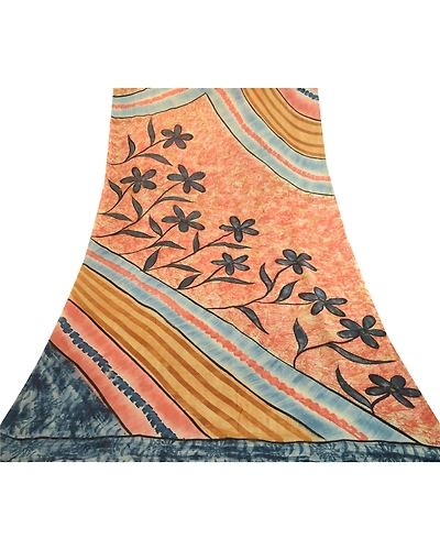 Sanskriti Vintage Sarees Blue Pure Georgette Silk Printed Sari Soft Craft Fabric, PRG-12456-Blue-Printed Floral Design-Pure Georgette Silk-8