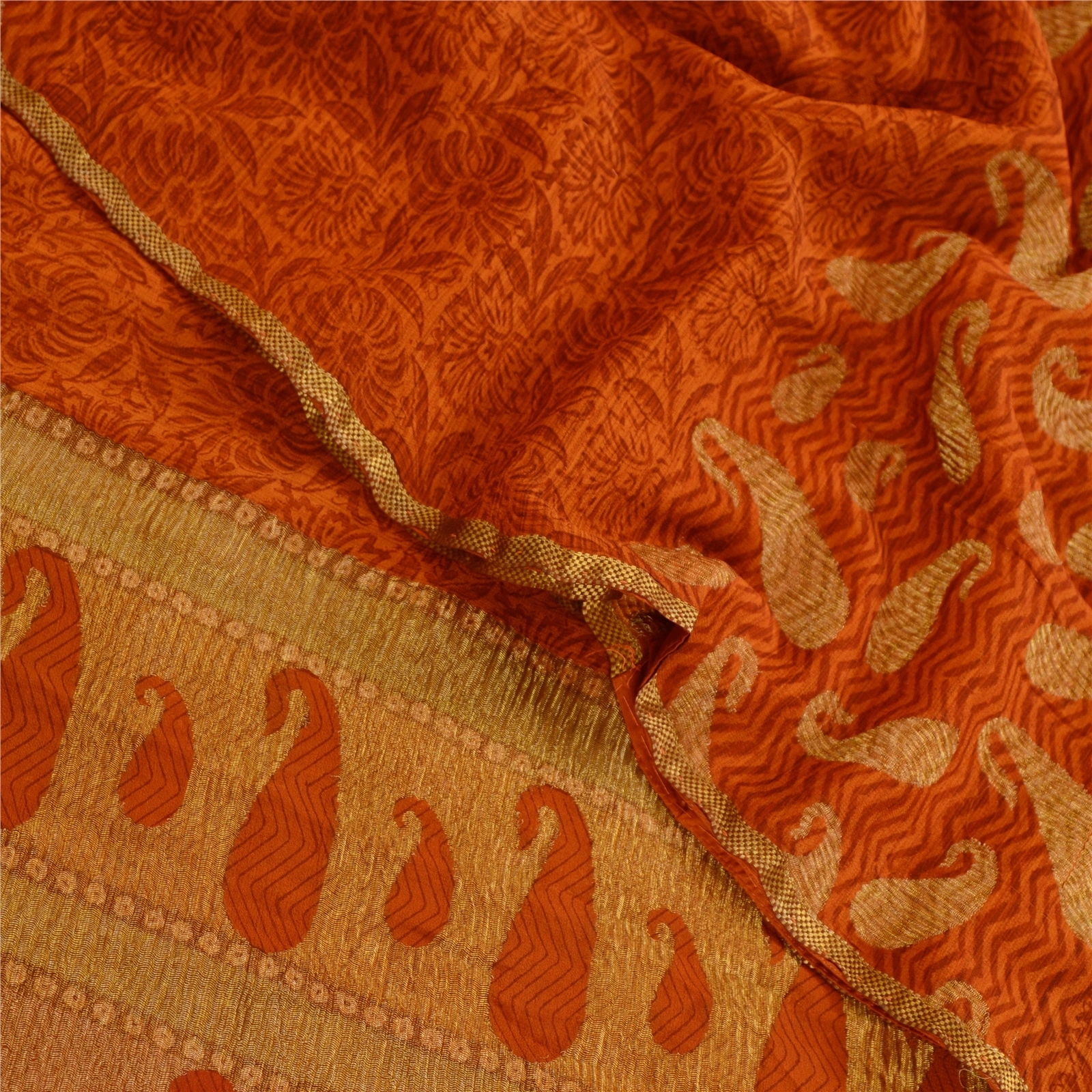 Sanskriti Vintage Sarees Rustyorange Pure Georgette Silk Print Woven Sari Fabric, PRG-12457-Rusty Orange-Printed Floral Design-Pure Georgette Silk-1