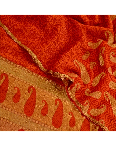 Sanskriti Vintage Sarees Rustyorange Pure Georgette Silk Print Woven Sari Fabric, PRG-12457-Rusty Orange-Printed Floral Design-Pure Georgette Silk-1