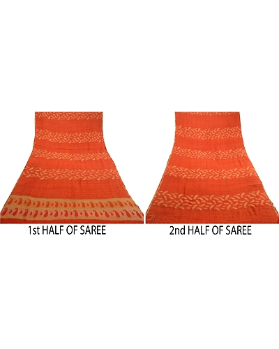 Sanskriti Vintage Sarees Rustyorange Pure Georgette Silk Print Woven Sari Fabric, PRG-12457-Rusty Orange-Printed Floral Design-Pure Georgette Silk-6