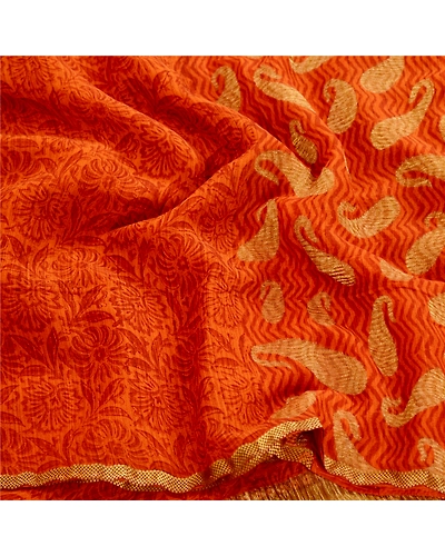 Sanskriti Vintage Sarees Rustyorange Pure Georgette Silk Print Woven Sari Fabric, PRG-12457-Rusty Orange-Printed Floral Design-Pure Georgette Silk-7