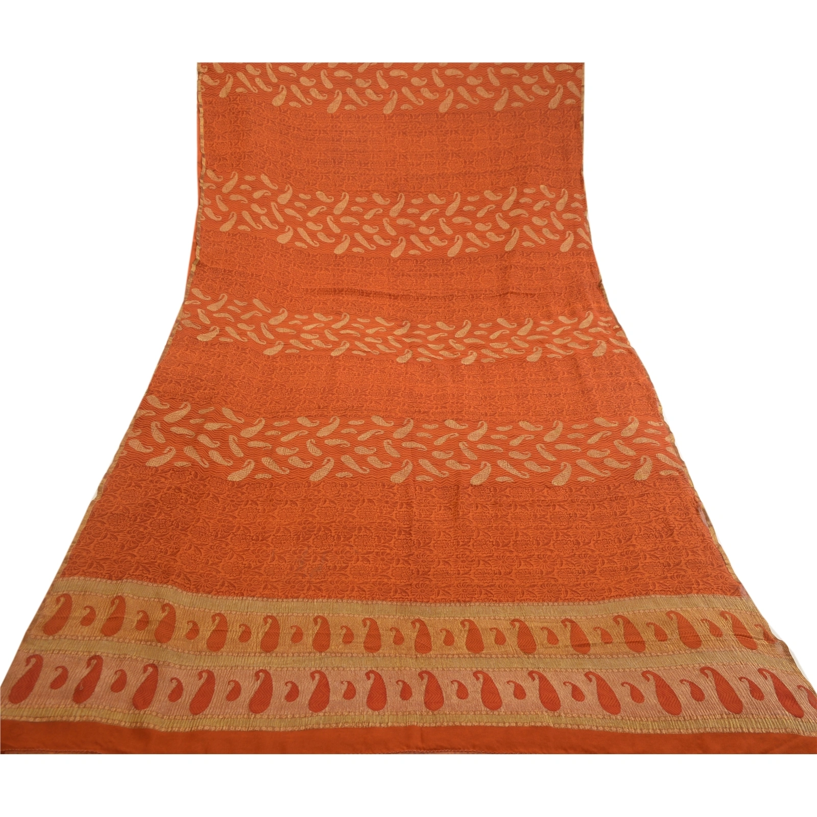 Sanskriti Vintage Sarees Rustyorange Pure Georgette Silk Print Woven Sari Fabric, PRG-12457-Rusty Orange-Printed Floral Design-Pure Georgette Silk-9