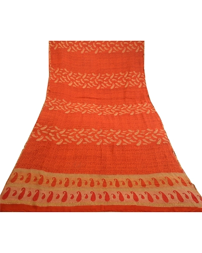 Sanskriti Vintage Sarees Rustyorange Pure Georgette Silk Print Woven Sari Fabric, PRG-12457-Rusty Orange-Printed Floral Design-Pure Georgette Silk-9