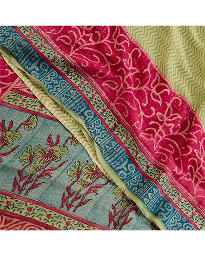 Sanskriti Vintage Sarees Green Pure Chiffon Silk Printed Sari Soft Craft Fabric, PRG-12473-Green-Printed Floral Design-Pure Chiffon Silk-1