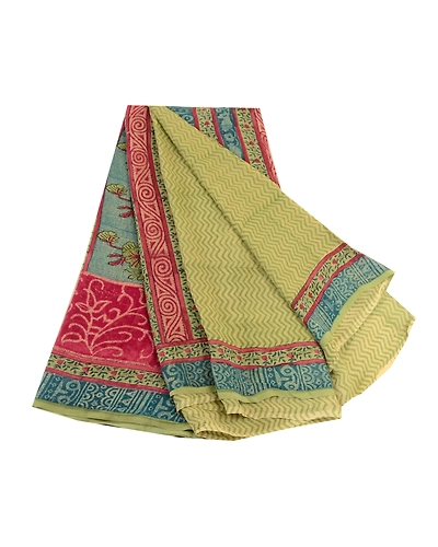 Sanskriti Vintage Sarees Green Pure Chiffon Silk Printed Sari Soft Craft Fabric, PRG-12473-Green-Printed Floral Design-Pure Chiffon Silk-2
